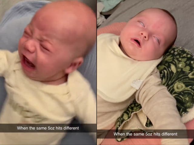 <p>Mother of newborn triplets highlights how they react after eating</p>